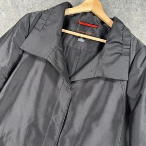 Nina McLemore Coat Womens Large Black 100% Silk Mid Length Overcoat Made USA